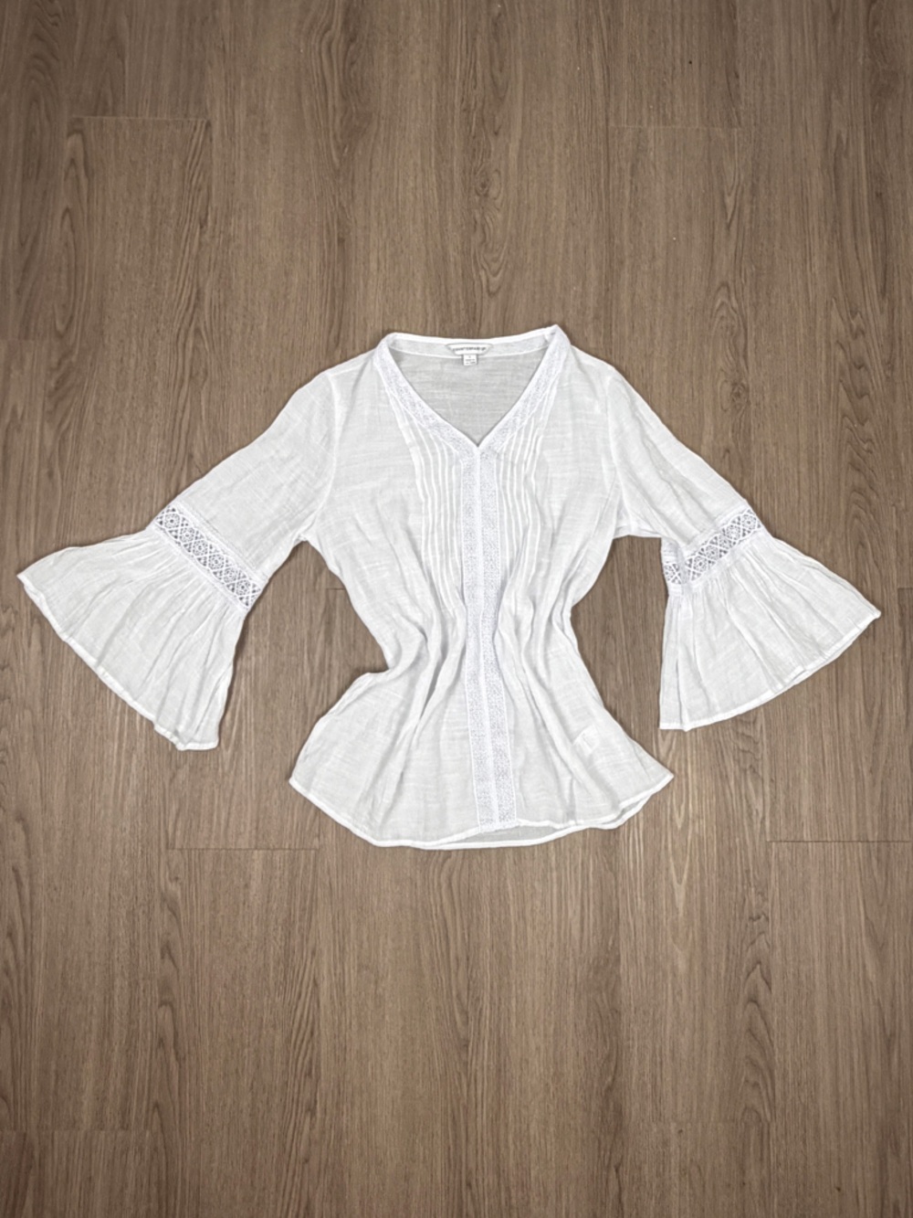 Counterparts White Lace-Trim V-Neck Bell Sleeve Tunic